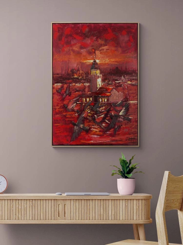 Kızıl Günbatımı Yağlı Boya Tablosu