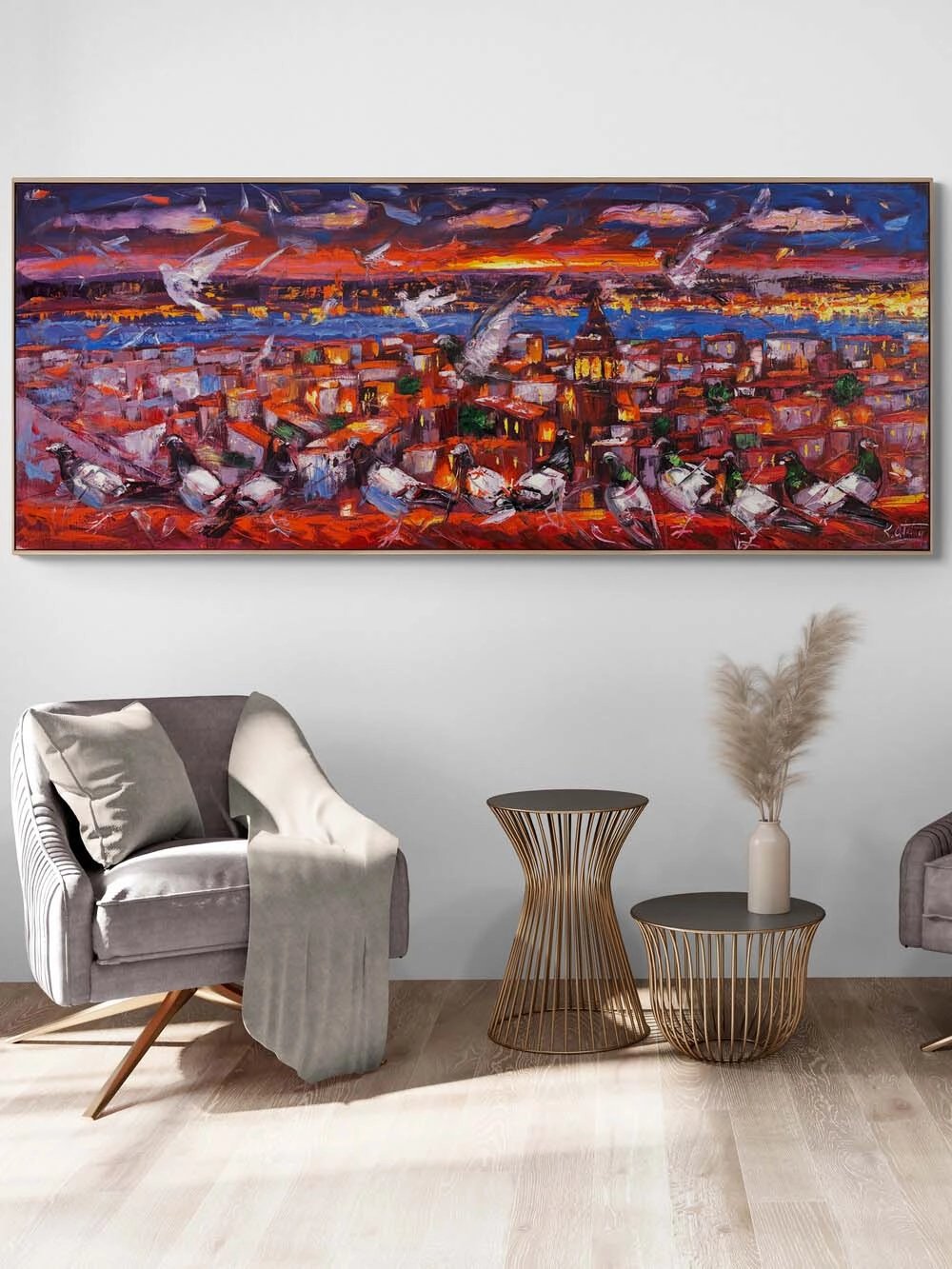 Kızıl Saatte İstanbul Yağlı Boya Tablosu