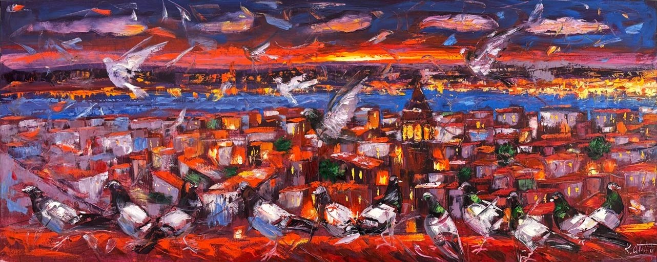 Kızıl Saatte İstanbul Yağlı Boya Tablosu