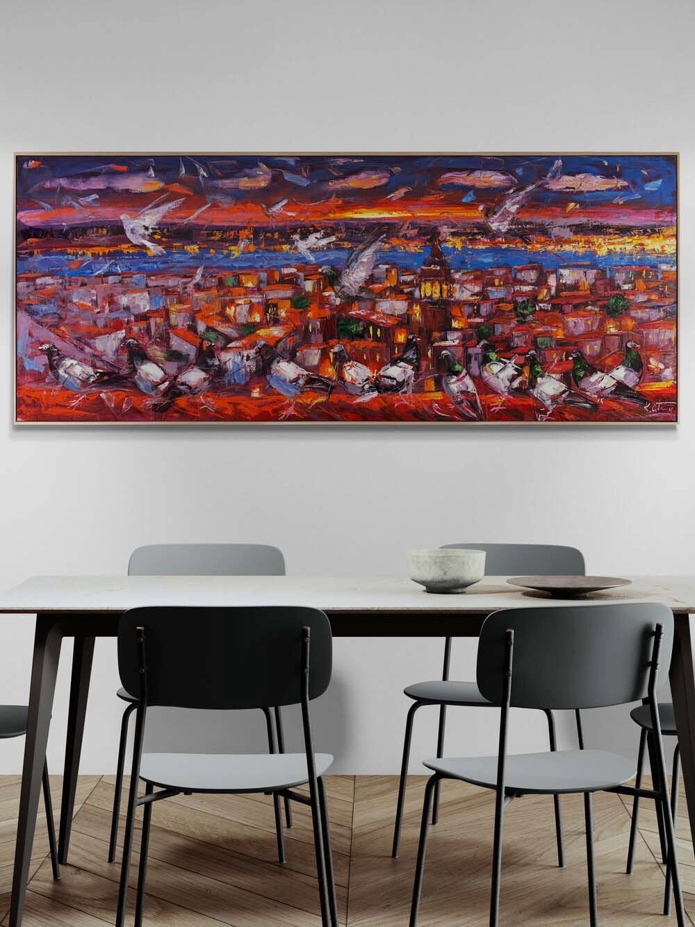 Kızıl Saatte İstanbul Yağlı Boya Tablosu