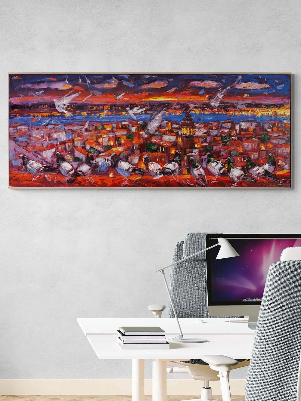 Kızıl Saatte İstanbul Yağlı Boya Tablosu