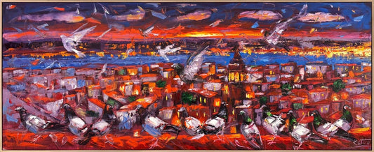 Kızıl Saatte İstanbul Yağlı Boya Tablosu