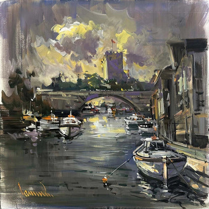 Köprü Altında Günbatımı Yağlı Boya Tablosu