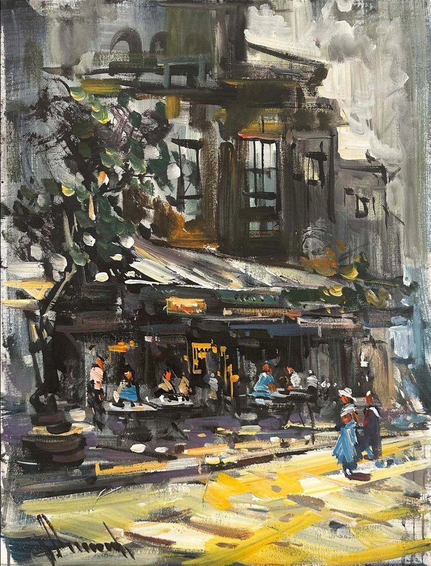 Köşe Başındaki Kafe Yağlı Boya Tablosu