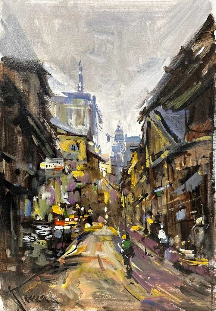 Köy Kasabasında Pazartesi Sabahı Yağlı Boya Tablosu