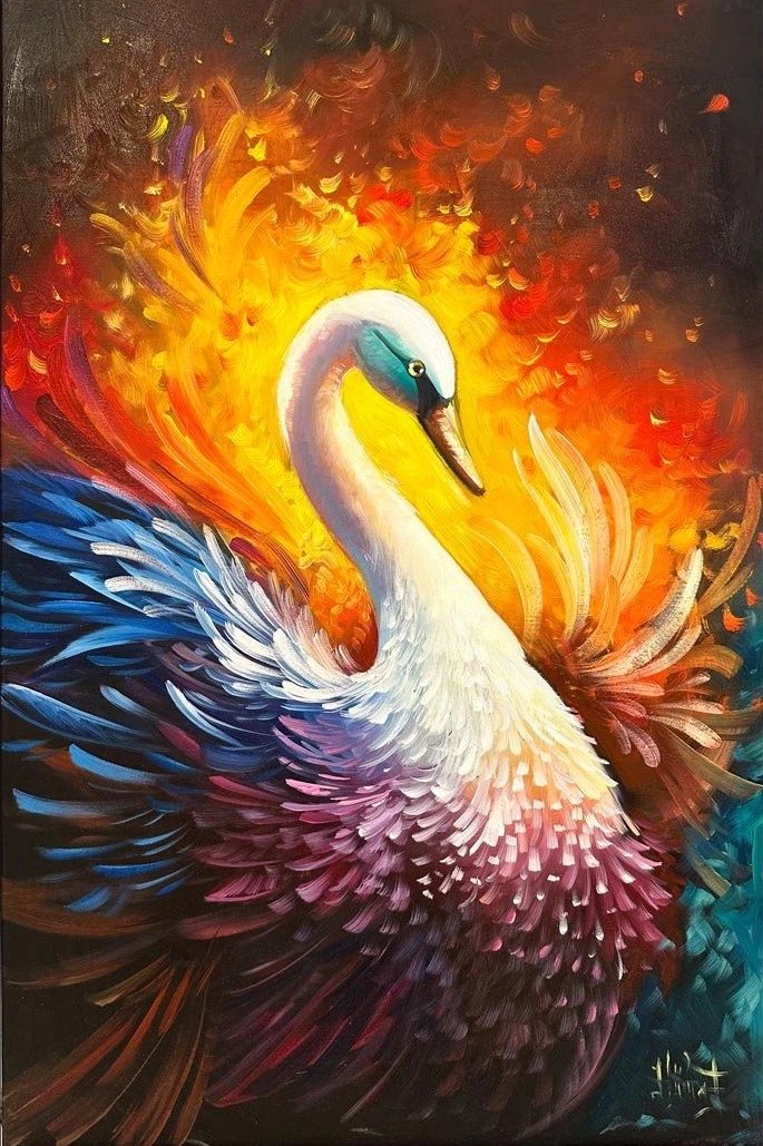 Kuğunun Asil Duruşu Yağlı Boya Tablosu