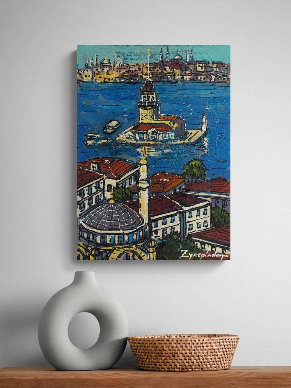 Kuş Bakışı Kız Kulesi Yağlı Boya Tablosu