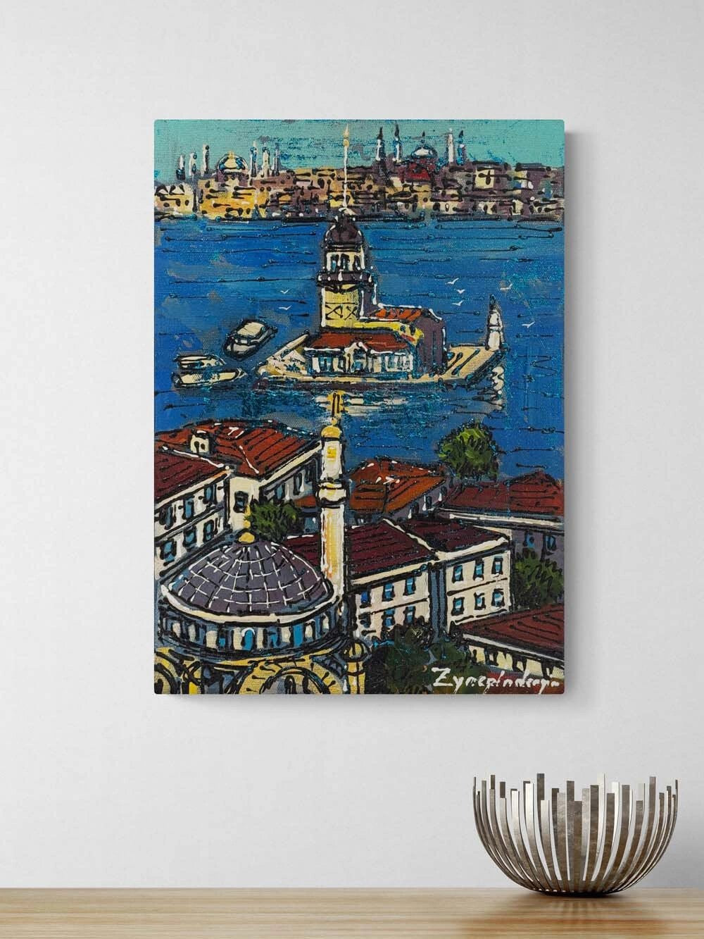 Kuş Bakışı Kız Kulesi Yağlı Boya Tablosu