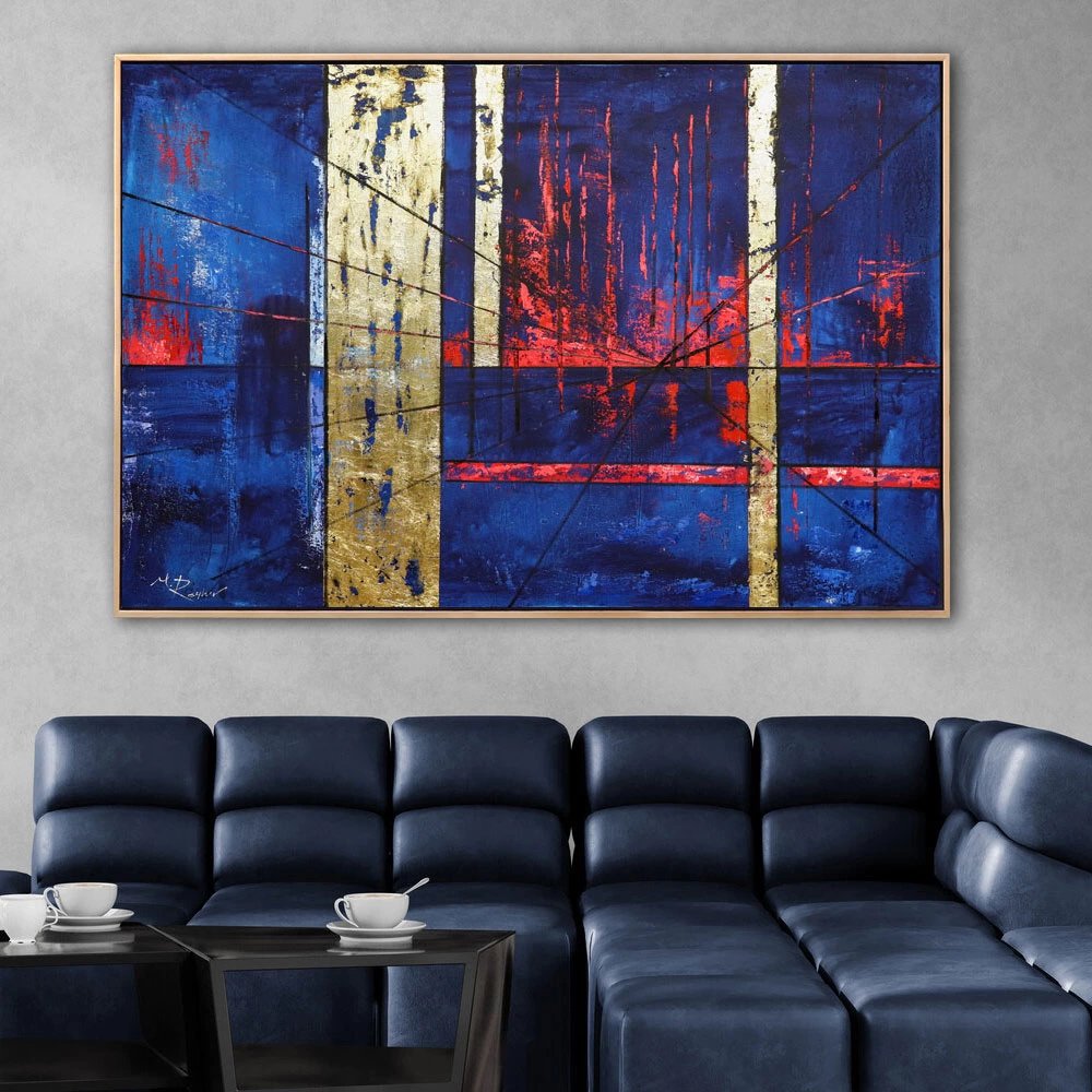 Lacivert ve Altın Siparişe Özel Soyut Yağlı Boya Tablo