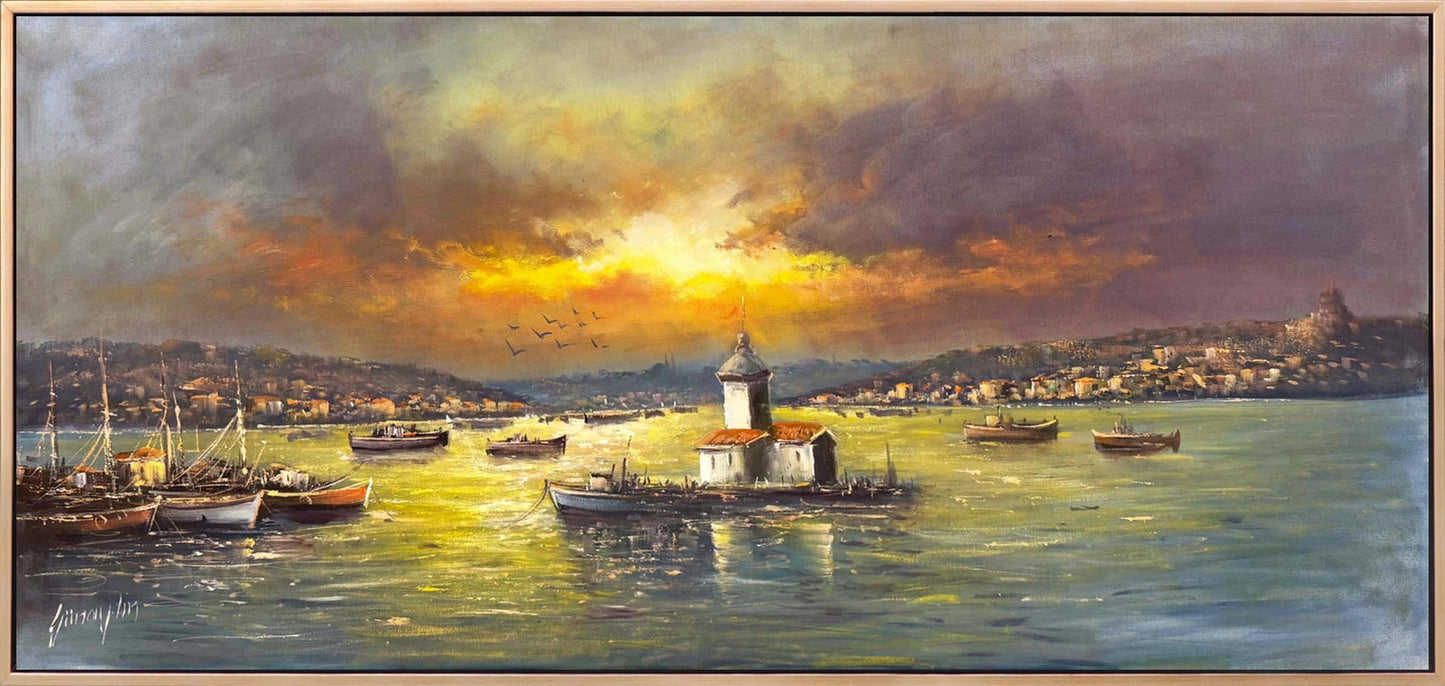 Masal Gibi Kız Kulesi Yağlı Boya Tablosu