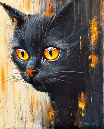 Masum Kedi Bakışları Yağlı Boya Tablosu