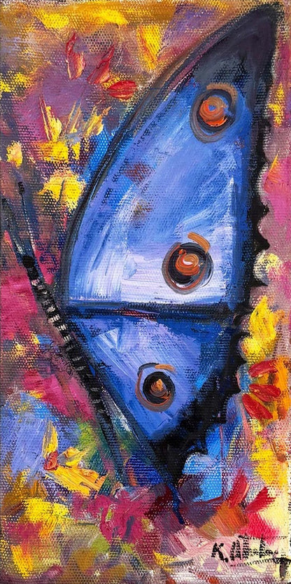 Mavi Bir Kelebek Yağlı Boya Tablosu