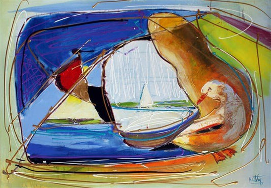 Mavi Göl ve Ördek Yağlı Boya Tablosu