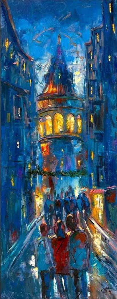Mavi Rüyaların Sokağı Yağlı Boya Tablosu