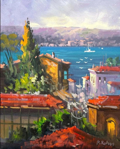 Mavi Şehrin Sırrı Yağlı Boya Tablosu