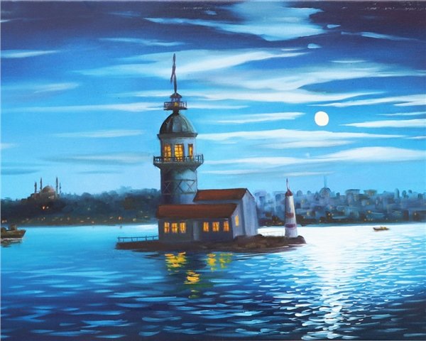 Mehtapta Kız Kulesi Yağlı Boya Tablosu