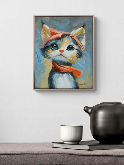 Minnoş Kedi Yağlı Boya Tablosu