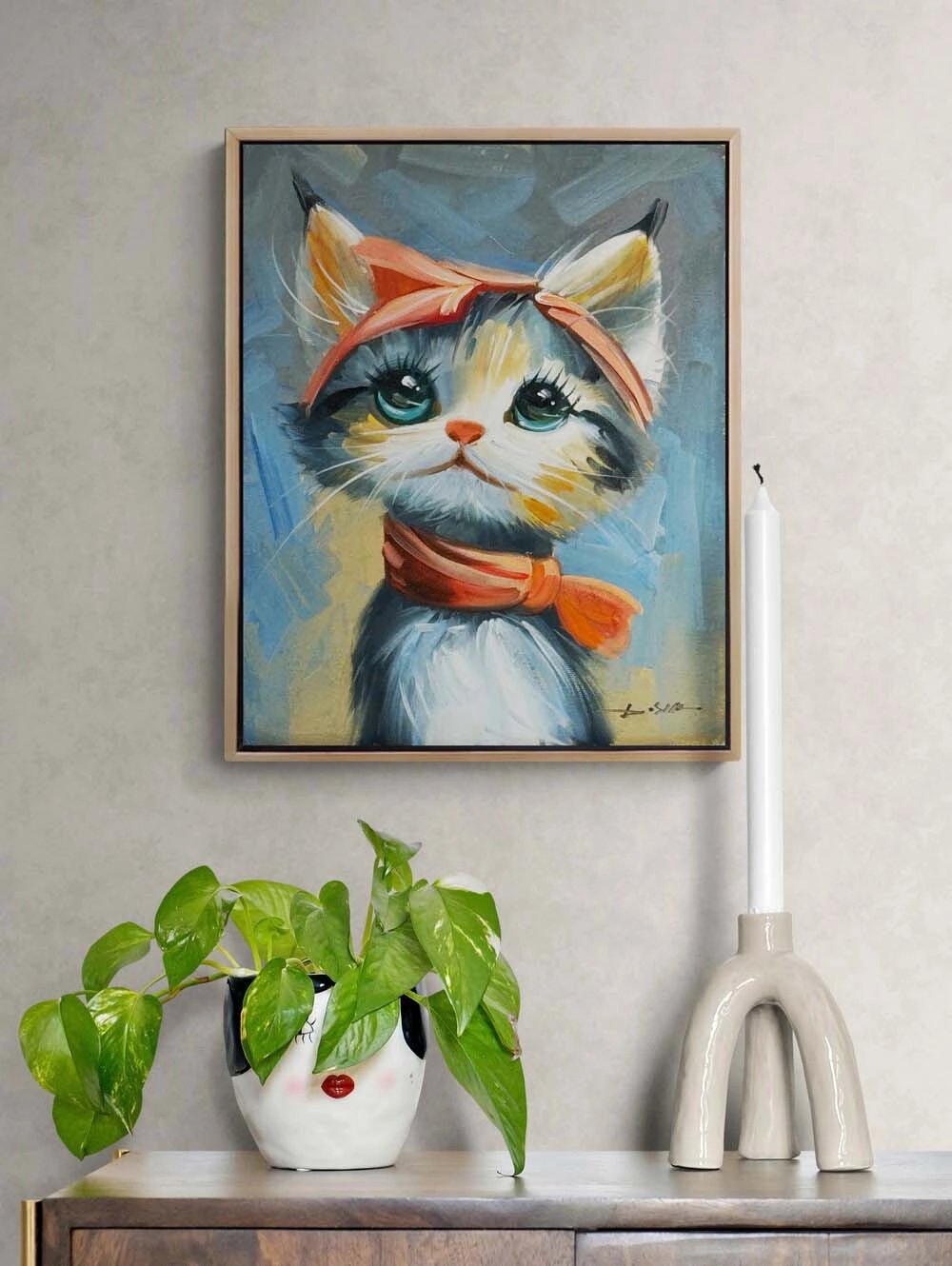 Minnoş Kedi Yağlı Boya Tablosu