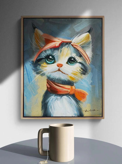 Minnoş Kedi Yağlı Boya Tablosu