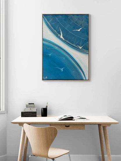 Modern Denizde Kuşlar Yağlı Boya Tablosu