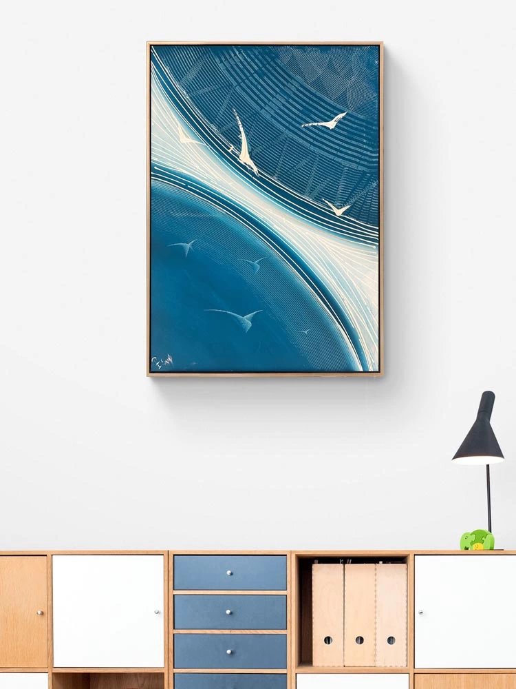 Modern Denizde Kuşlar Yağlı Boya Tablosu