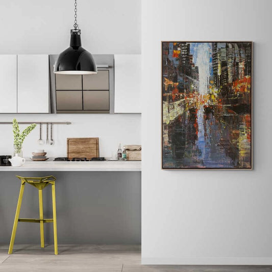 Modern Şehir Işıltıları Yağlı Boya Tablosu