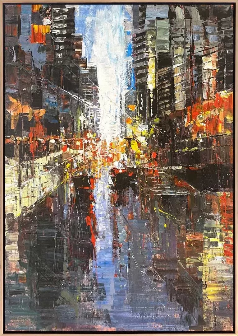 Modern Şehir Işıltıları Yağlı Boya Tablosu