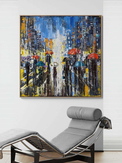 Modern Şehir Kalabalığı Yağlı Boya Tablosu