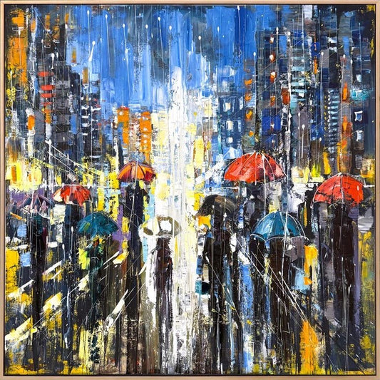 Modern Şehir Kalabalığı Yağlı Boya Tablosu