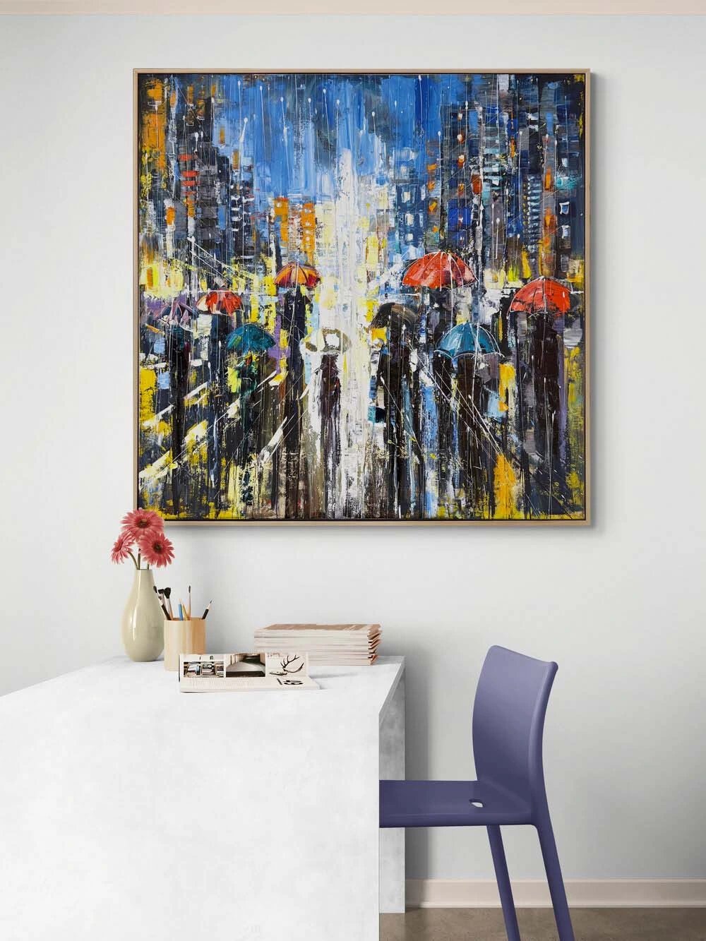 Modern Şehir Kalabalığı Yağlı Boya Tablosu