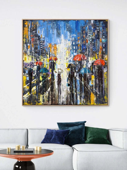 Modern Şehir Kalabalığı Yağlı Boya Tablosu