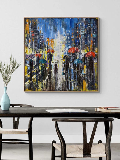 Modern Şehir Kalabalığı Yağlı Boya Tablosu