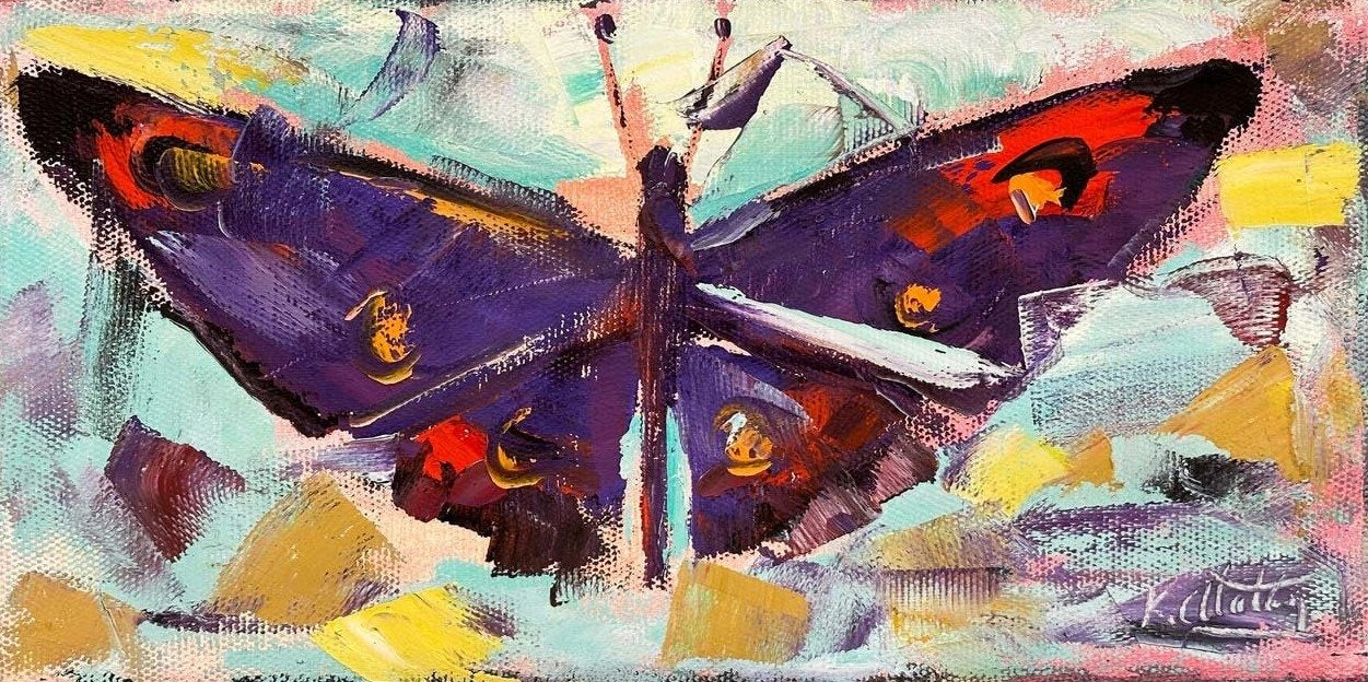 Mor Kelebek Kanatları Yağlı Boya Tablosu