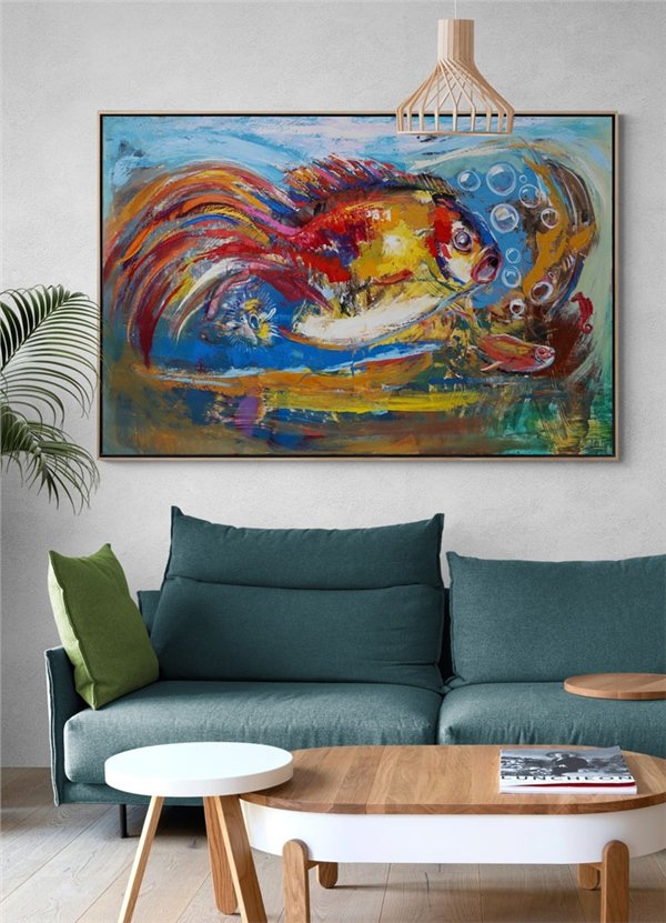 Mutlu Balık Yağlı Boya Tablosu