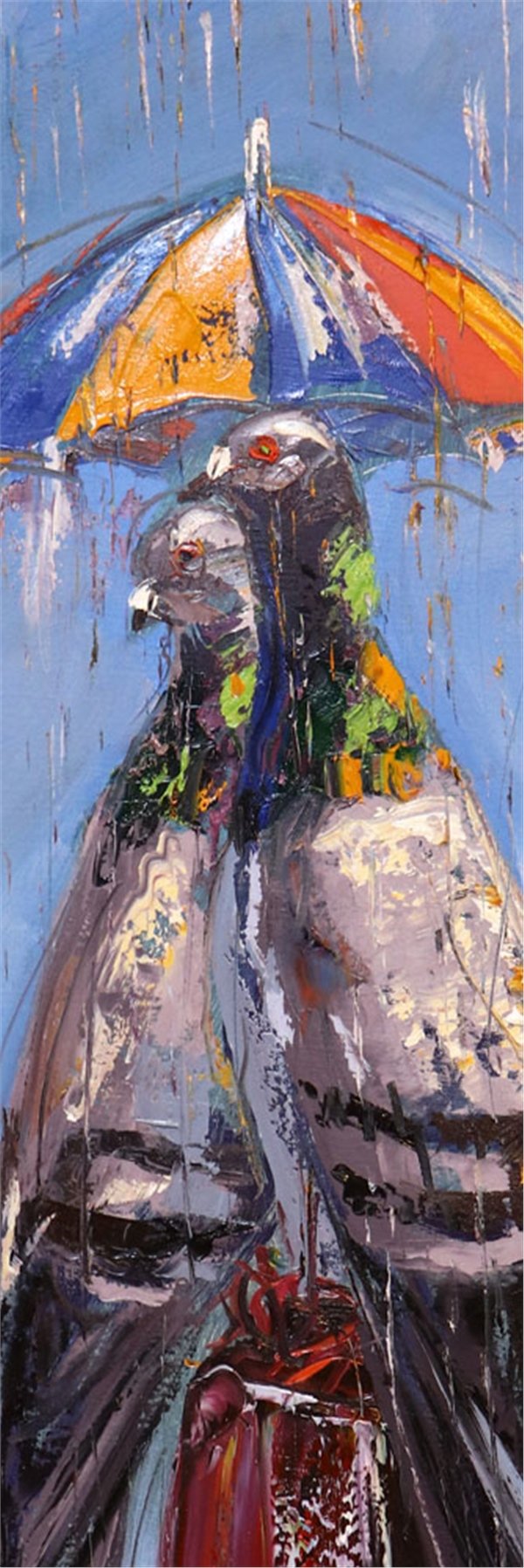 Güvercinlerin Yağmurda Aşk Yağlı Boya Tablosu