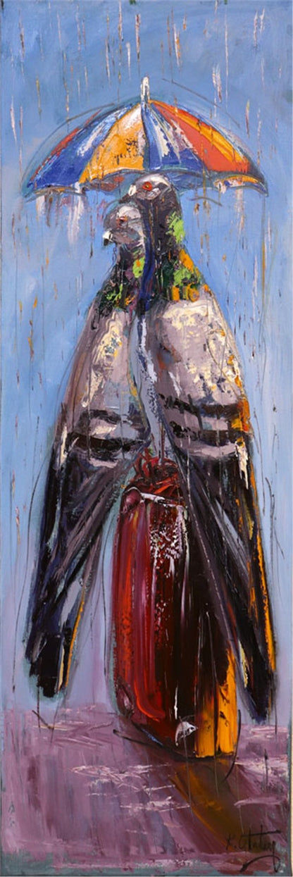 Güvercinlerin Yağmurda Aşk Yağlı Boya Tablosu