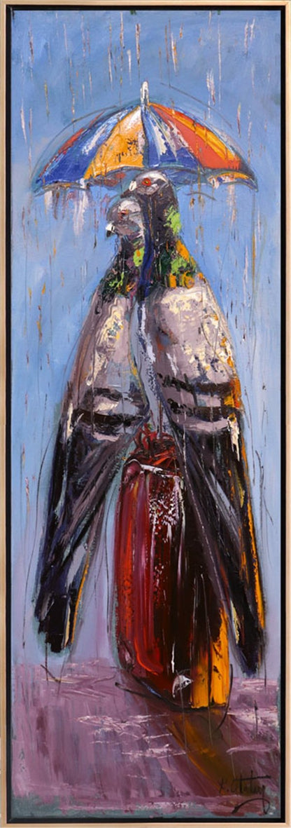 Güvercinlerin Yağmurda Aşk Yağlı Boya Tablosu