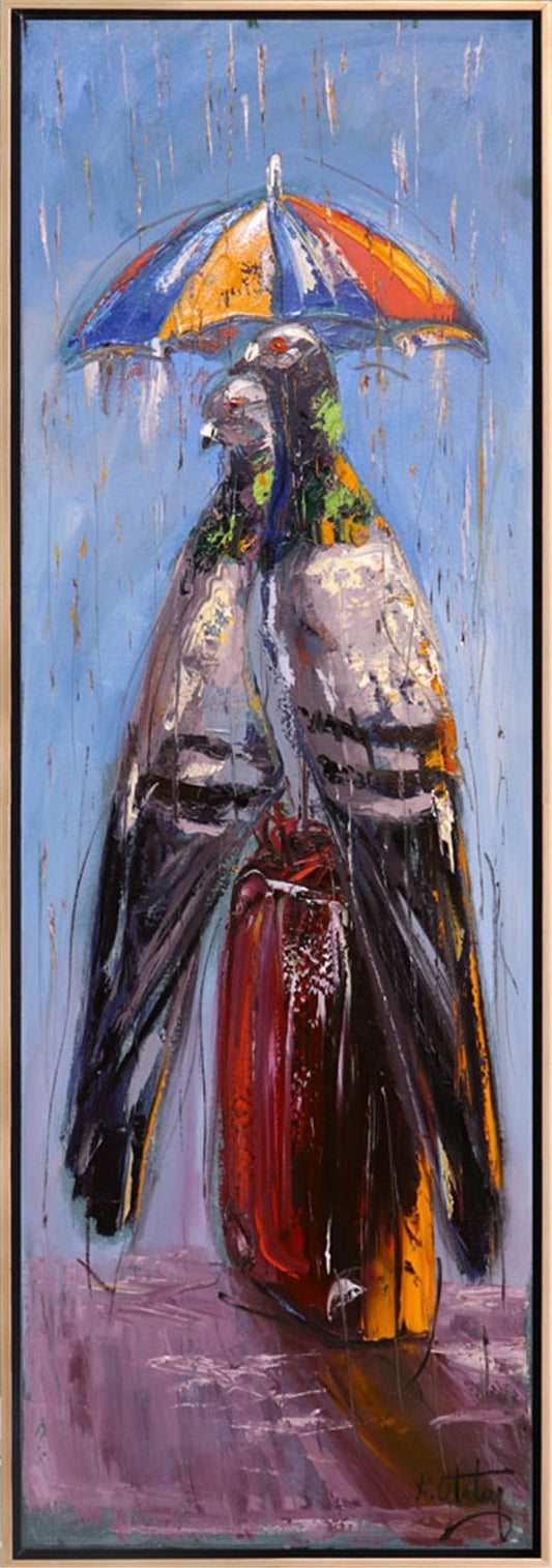 Güvercinlerin Yağmurda Aşk Yağlı Boya Tablosu