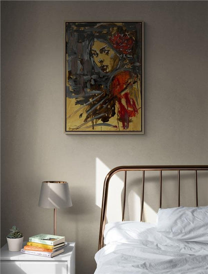 Gül Saçlı Kadın Yağlı Boya Tablosu