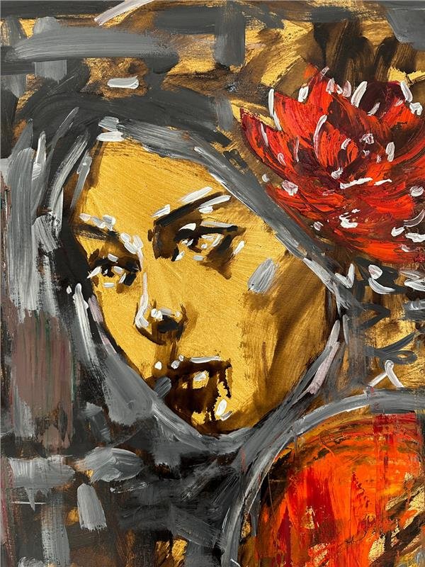 Gül Saçlı Kadın Yağlı Boya Tablosu