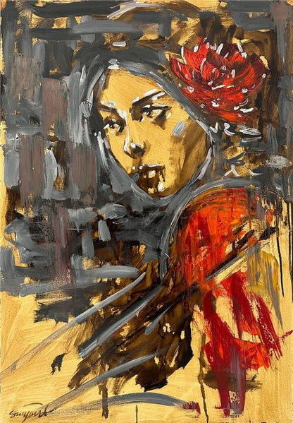 Gül Saçlı Kadın Yağlı Boya Tablosu