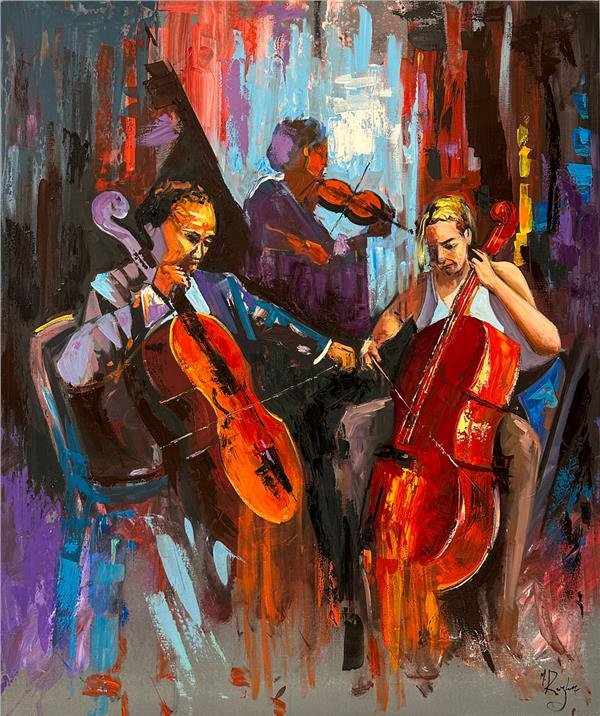 Çello ve Müziğin Ahengi Yağlı Boya Tablosu