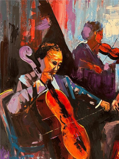 Çello ve Müziğin Ahengi Yağlı Boya Tablosu