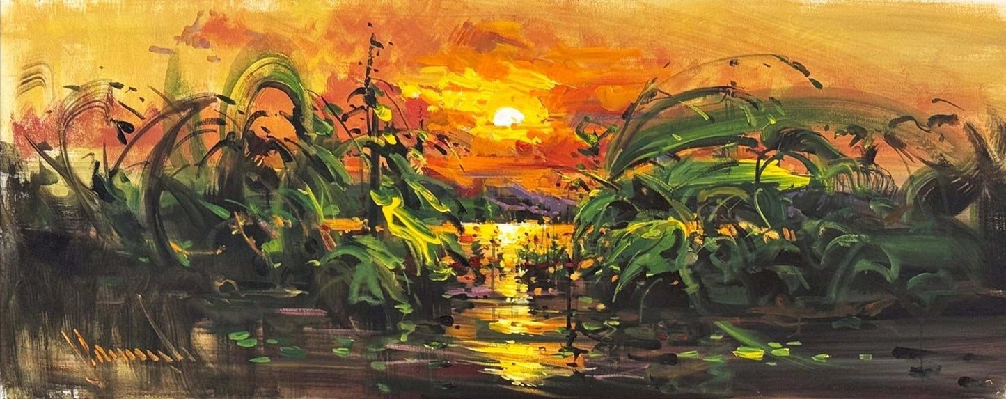 Nehir ve Işık Yağlı Boya Tablosu