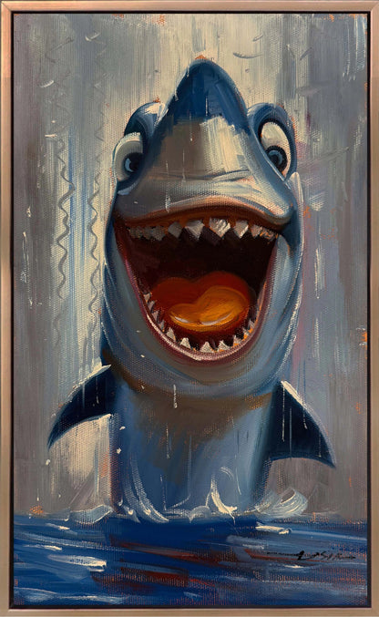 Neşeli Köpek Balığı Yağlı Boya Tablosu