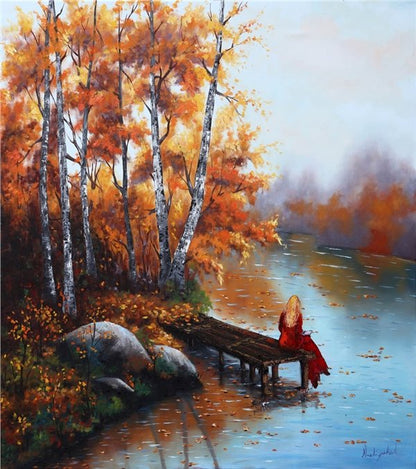 Sonbahar Ormanında Huzurlu Dinlenme Yağlı Boya Tablosu