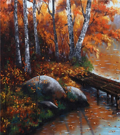 Sonbahar Ormanında Huzurlu Dinlenme Yağlı Boya Tablosu