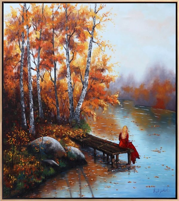 Sonbahar Ormanında Huzurlu Dinlenme Yağlı Boya Tablosu