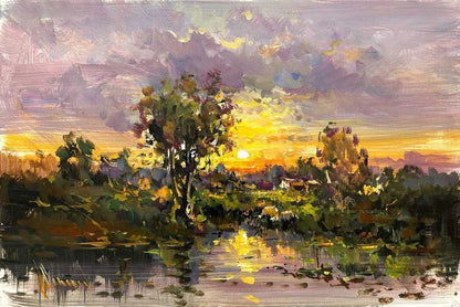 Ormanın Gün Sonu Yansımaları Yağlı Boya Tablosu