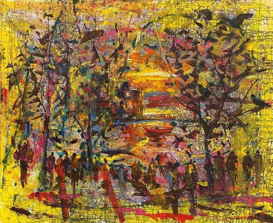 Ortaköy'de Günbatımı Yağlı Boya Tablosu